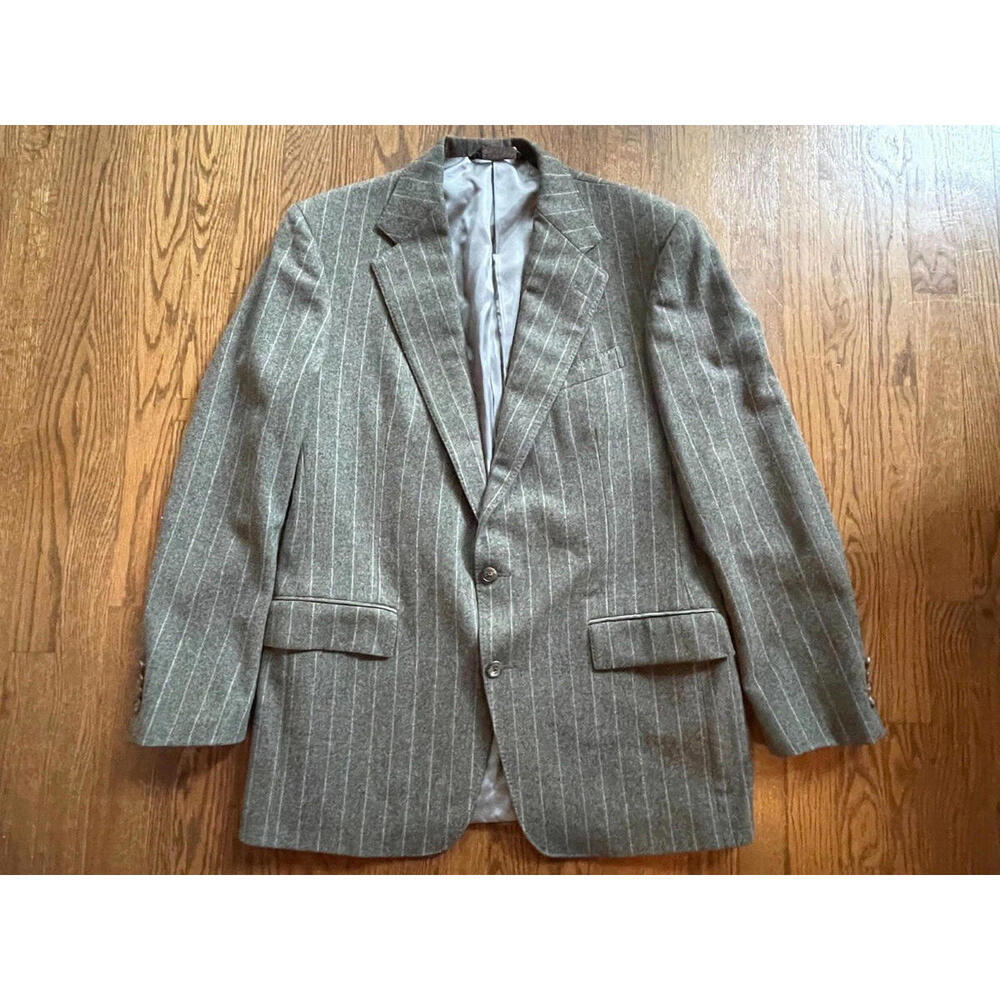 Vtg Polo Ralph Lauren Lambswool Blazer Jacket Gray Pinstripe Sz 41/35 Long